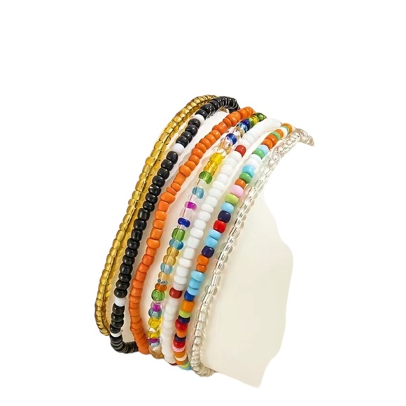 Handmade Boho Style Colorful Beaded Stackable Anklet Set - Picture 2 of 6
